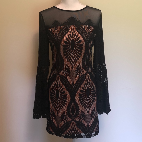 Fashion Nova Dresses & Skirts - Fashion Nova Black Lace w/ Nude Underlay Dress